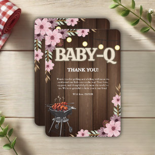 Elegant Rustic Floral Baby-Q Grill Baby Shower Thank You Card
