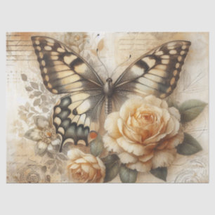 Elegant Rustic Floral Butterfly Vintage Decoupage Tissue Paper
