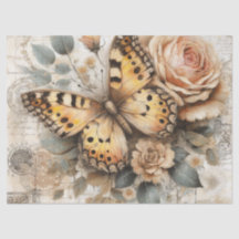 Elegant Rustic Floral Butterfly Vintage Decoupage