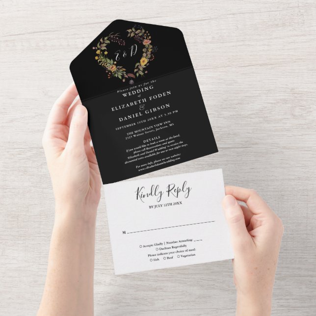 Elegant Rustic Floral Details RSVP Wedding All In One Invitation (Tearaway)