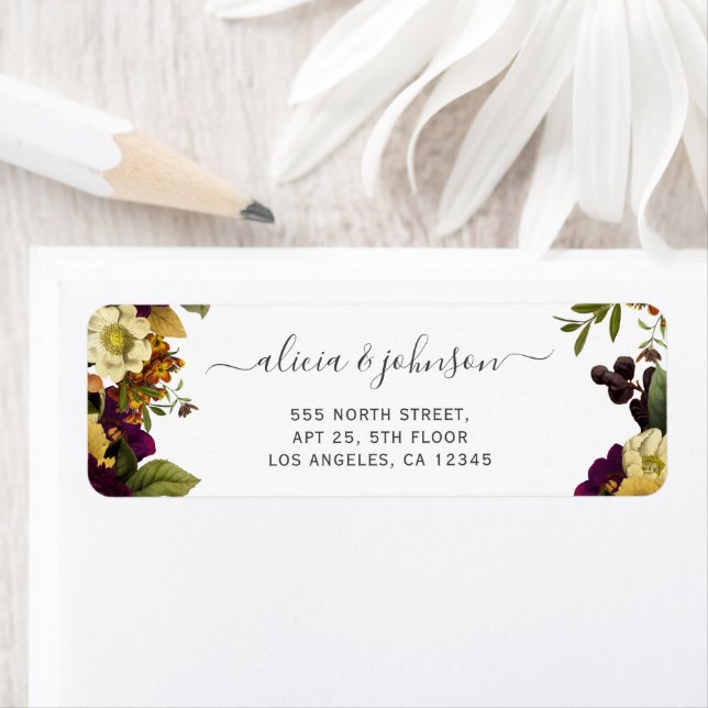 Elegant rustic floral fall wedding return address label (Insitu)