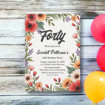 Elegant Rustic Floral Garden Summer 40th Birthday