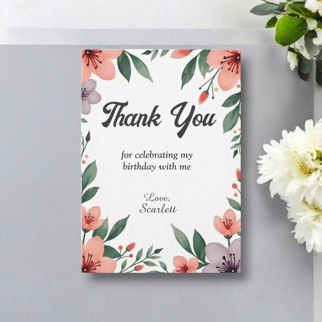 Elegant Rustic Floral Garden Summer Birthday Thank You Card (Creator Uploaded)