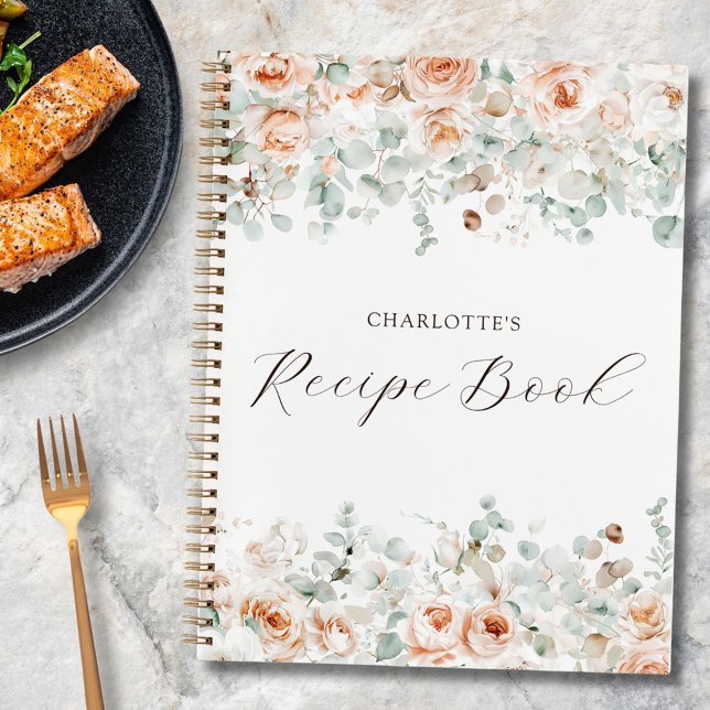 Elegant Rustic Floral Greenery Personalised Recipe Notebook (In situ)