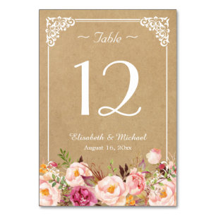 Elegant Rustic Floral Kraft Wedding Table Number