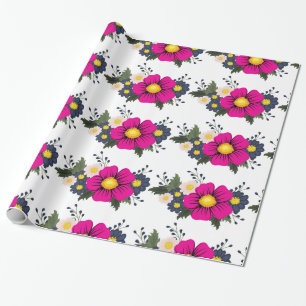 Elegant Rustic Floral Navy Burgundy Marsala Red Wrapping Paper