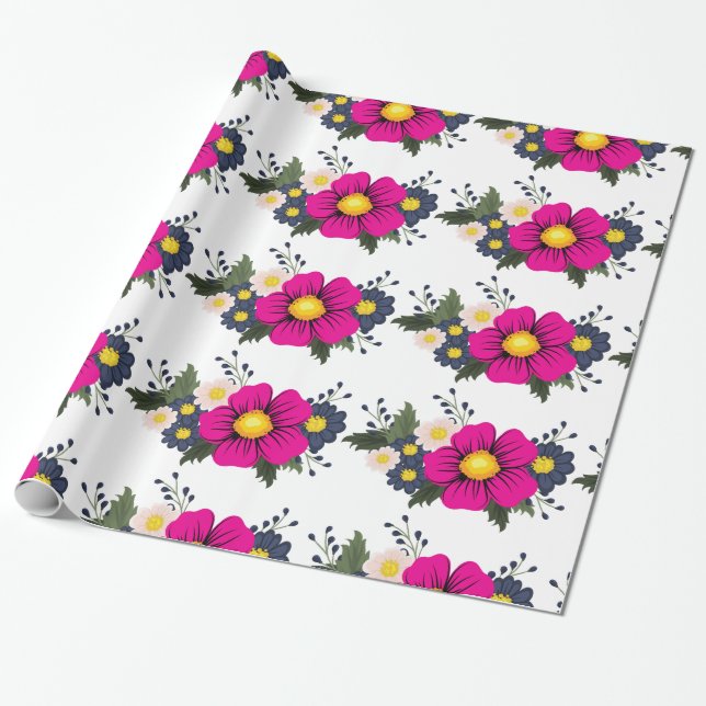 Elegant Rustic Floral Navy Burgundy Marsala Red Wrapping Paper (Unrolled)