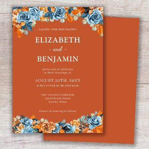 Elegant Rustic Floral Navy Rust Terracota Wedding Invitation