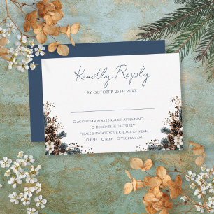 Elegant Rustic Floral Pinecones Wedding RSVP Card