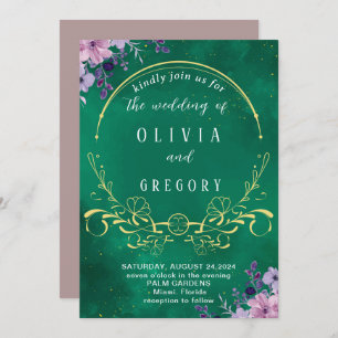 Elegant Rustic Floral  & Royal Green Wedding Invitation