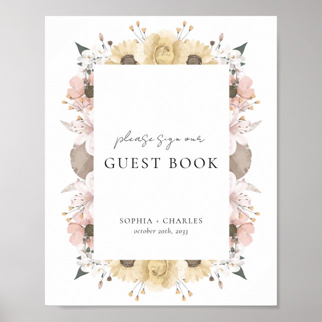 Elegant Rustic Floral Wedding Guest Book Sign (Front)