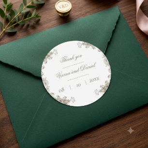 Elegant Rustic Floral Wedding Thank You Sticker