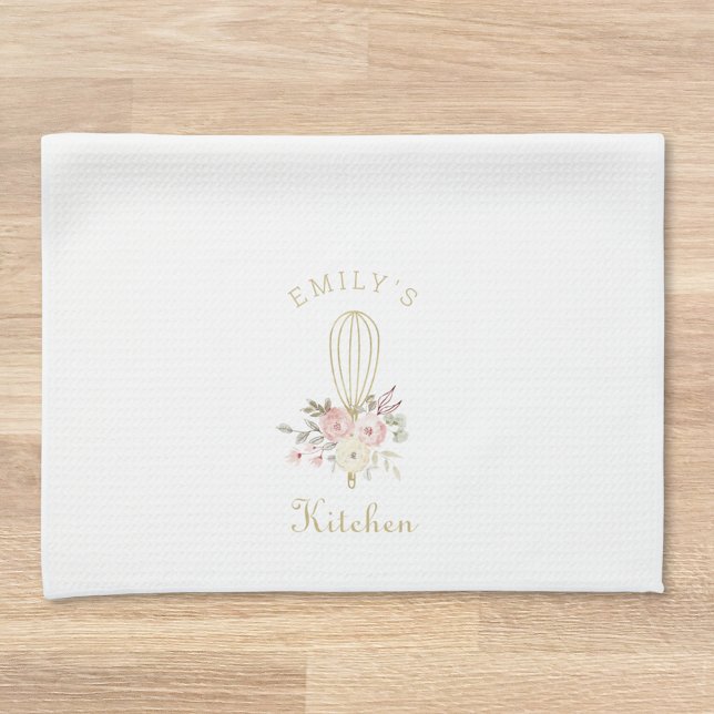 Elegant Rustic Floral Whisk Monogram Tea Towel (Creator Uploaded)