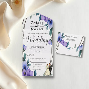 Elegant Rustic Floral Wreath Bride Groom Wedding All In One Invitation