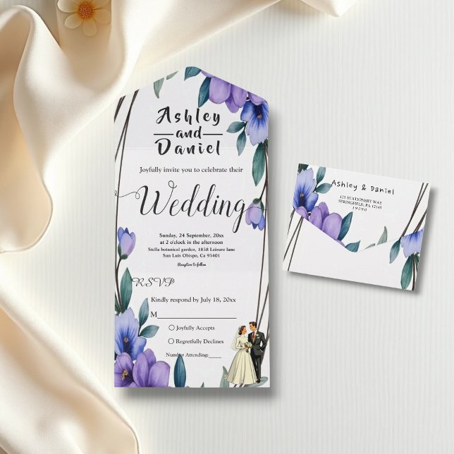 Elegant Rustic Floral Wreath Bride Groom Wedding All In One Invitation (Creator Uploaded)