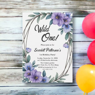 Elegant Rustic Floral Wreath Wild One 1st Birthday Invitation