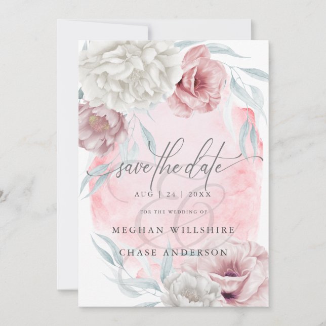 Elegant Rustic Flowers Dusty Rose Ivory  Invitation (Front)