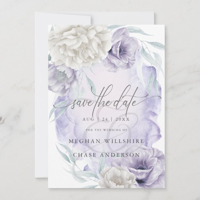 Elegant Rustic Flowers Lilac Ivory Invitation (Front)