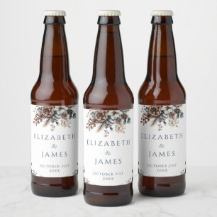 Elegant Rustic Forest Floral Pinecones Wedding Beer Bottle Label
