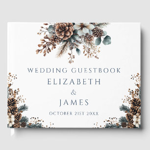 Elegant Rustic Forest Floral Pinecones Wedding Guest Book