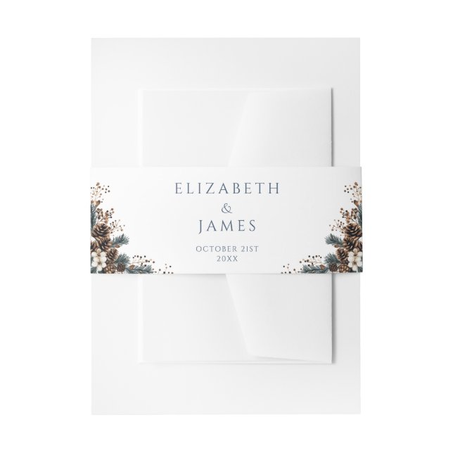 Elegant Rustic Forest Floral Pinecones Wedding Invitation Belly Band (Front Example)