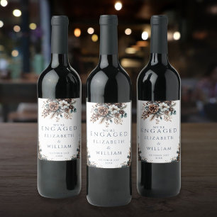 Elegant Rustic Forest Pinecones Engagement Party Wine Label