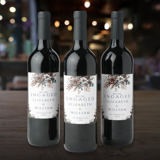 Elegant Rustic Forest Pinecones Engagement Party Wine Label (Elegant Rustic Forest Pinecones Engagement Party Wine Label)