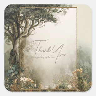 Elegant Rustic Forest Tree Gold Glitter Frame Square Sticker