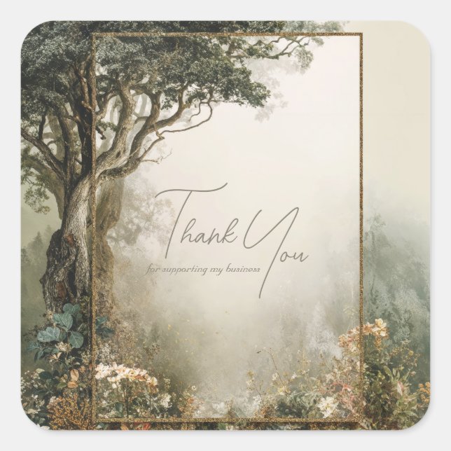 Elegant Rustic Forest Tree Gold Glitter Frame Square Sticker (Front)