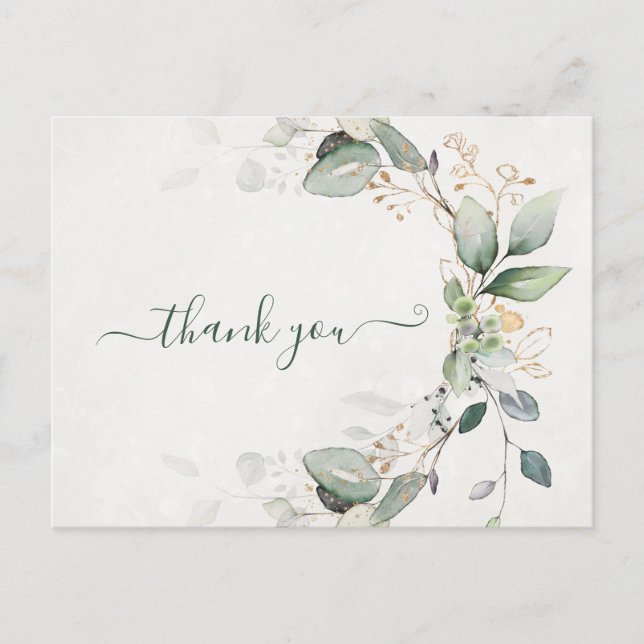 Elegant Rustic Gold Greenery Eucalyptus Modern Postcard (Front)