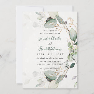Elegant Rustic Gold Greenery Eucalyptus Wedding Invitation