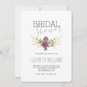 Elegant Rustic Gold Leaves Floral Bridal Shower Invitation