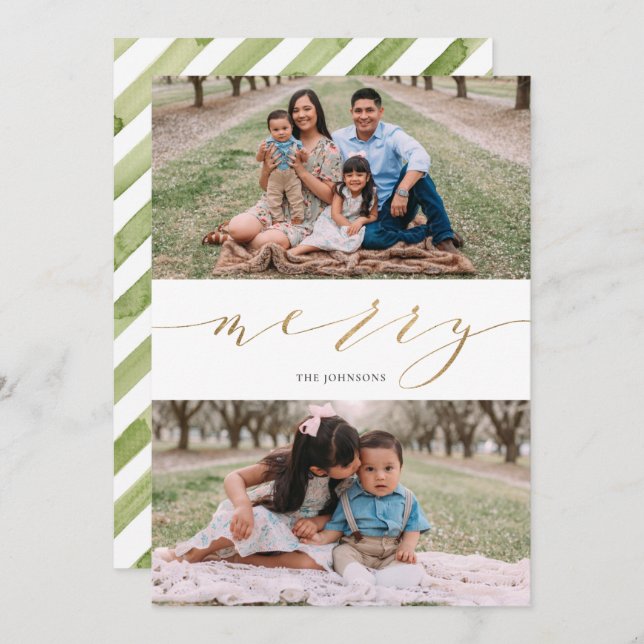 Elegant Rustic Gold Script Calligraphy Holiday Card (Front/Back)