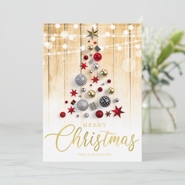 Elegant Rustic Gold Script Christmas Tree  Invitation (Standing Front)