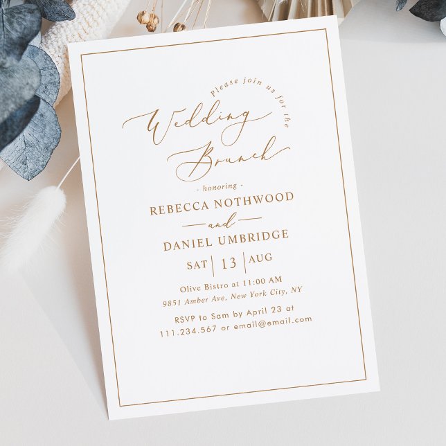 Elegant Rustic Gold Script Wedding Brunch Invitation (Creator Uploaded)