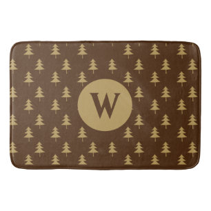 Elegant Rustic Gold Tree Pattern Monogram Bath Mat