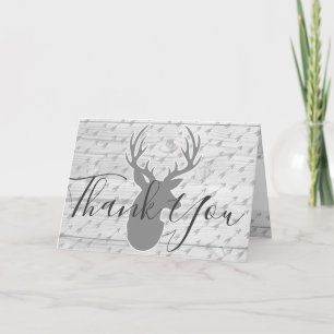 Elegant Rustic Gray Deer & White Wood Thank You Card