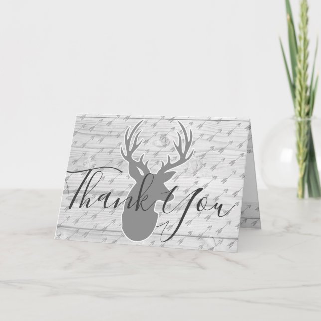 Elegant Rustic Gray Deer & White Wood Thank You Card (Front)