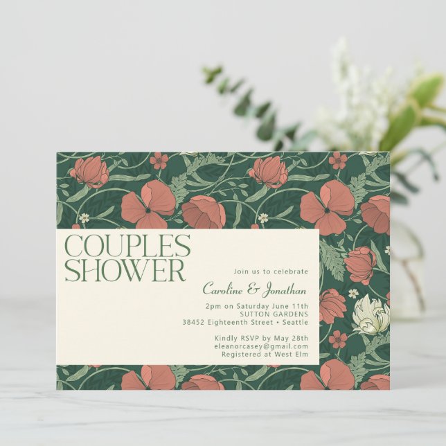 Elegant Rustic Green Floral Couples Shower Invitation (Standing Front)