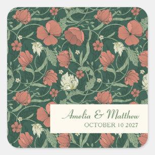 Elegant Rustic Green Floral Custom Wedding  Square Sticker