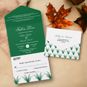 Elegant Rustic Green Grass Boho Chic Fall Wedding All In One Invitation