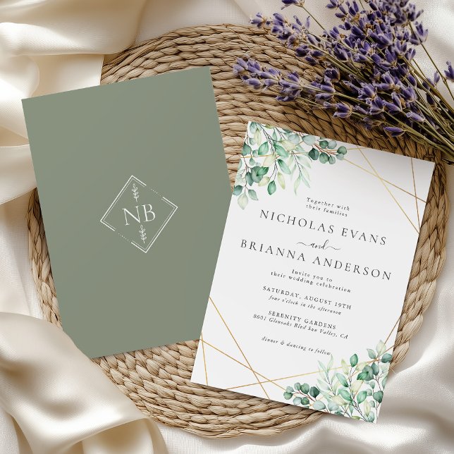 Elegant Rustic Greenery Eucalyptus Leaves Wedding Invitation (Creator Uploaded)