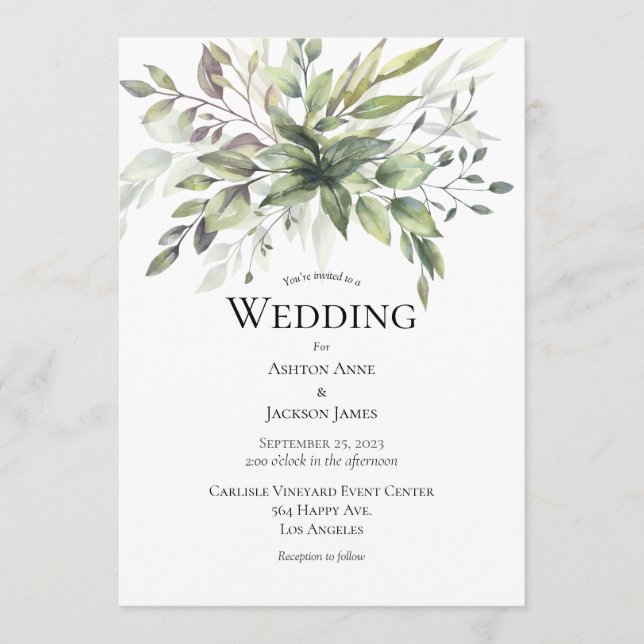 Elegant Rustic Greenery Foilage Wedding Invitation (Front)