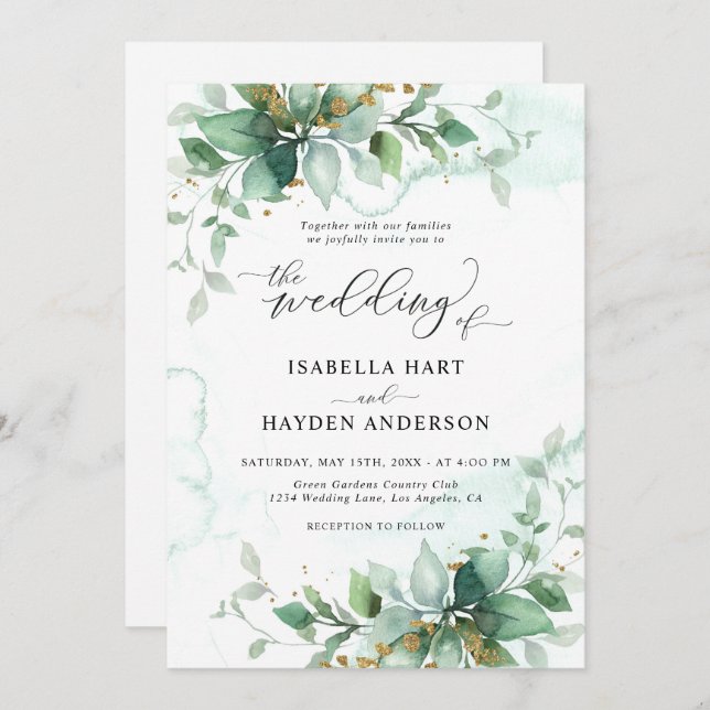 Elegant Rustic Greenery Foliage Leaves Wedding Invitation (Front/Back)