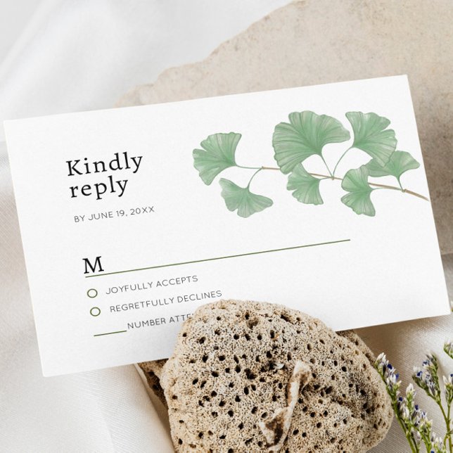 Elegant Rustic Greenery Ginkgo Tree Watercolor RSVP Card (Creator Uploaded)