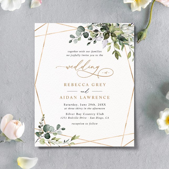 Elegant Rustic Greenery Gold Wedding Invitation (Creator Uploaded)
