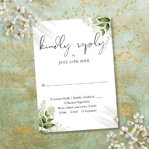 Elegant Rustic Greenery Leaves Wedding RSVP Card