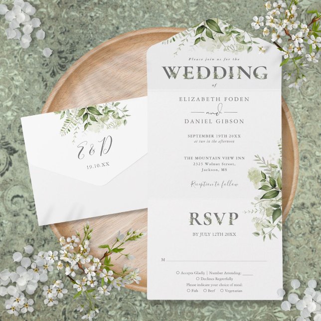 Elegant Rustic Greenery Typography Wedding All In One Invitation (Elegant Rustic Greenery Typography Wedding All In One Invitation)