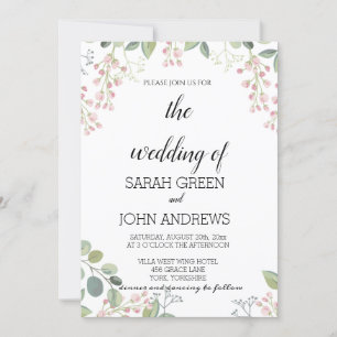 Elegant Rustic Greenery Watercolor Wedding Invitation