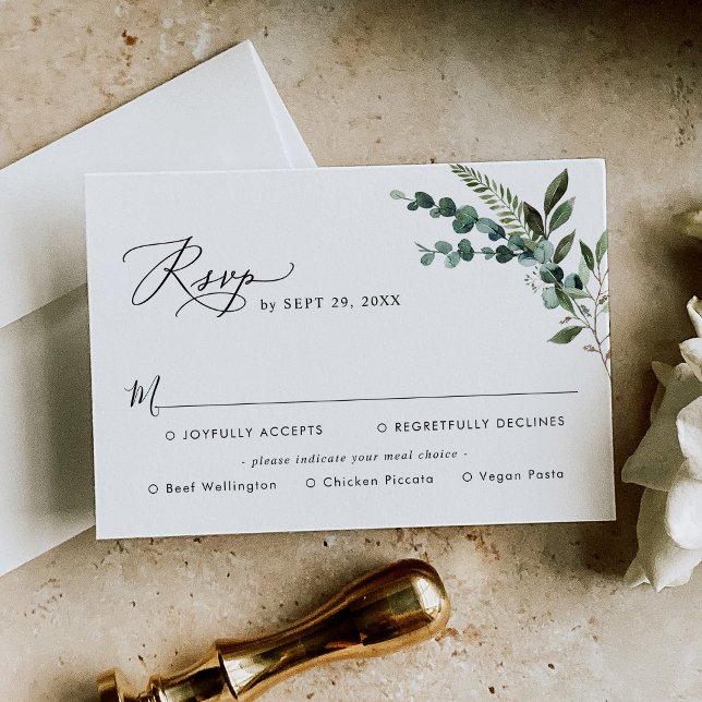 Elegant Rustic Greenery Wedding Meal Options RSVP Card (Creator Uploaded)